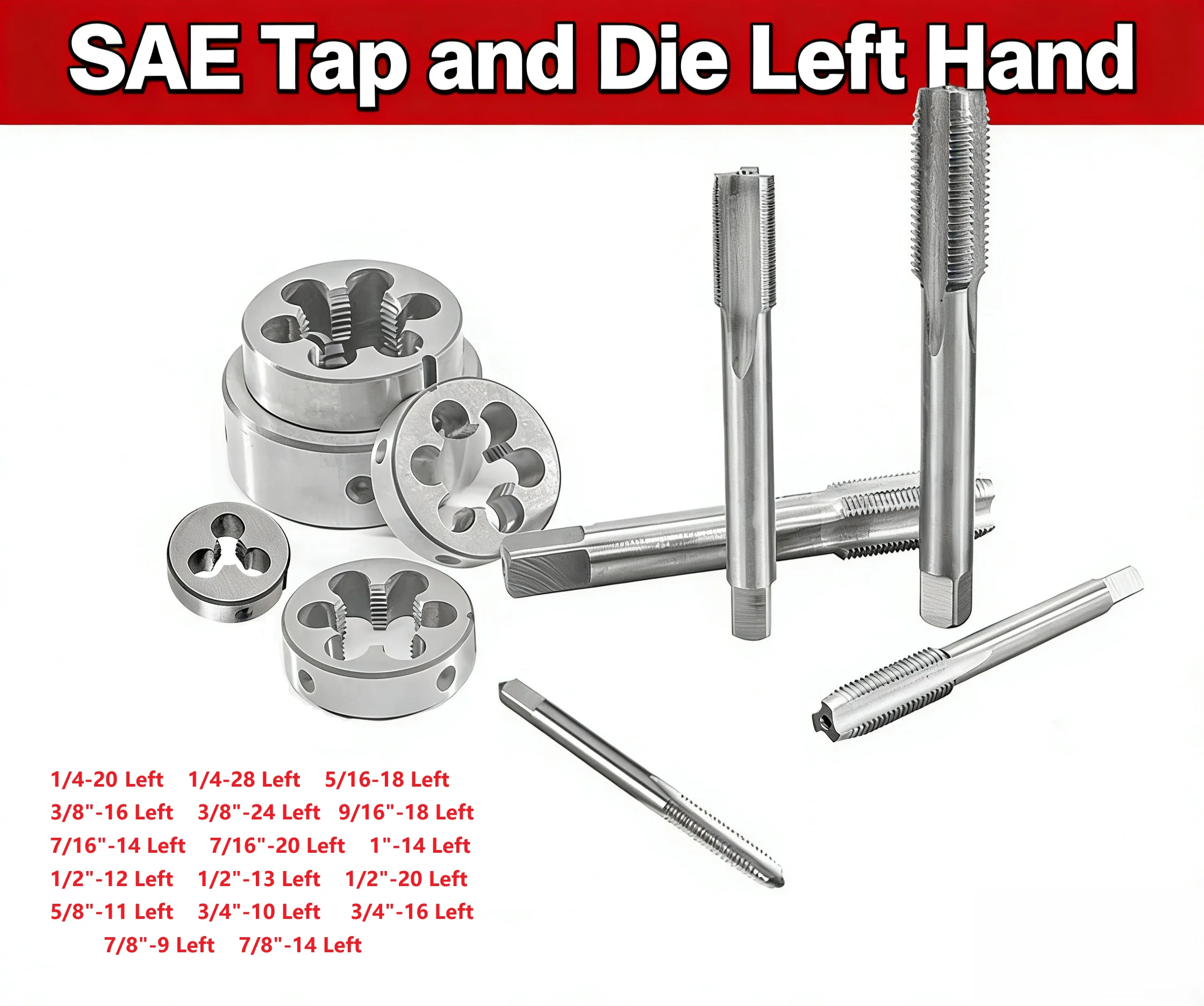 

American SAE Thread Tap and die set 1/4" 5/16" 3/8" 7/16" 1/2" 9/16" 5/8" 3/4" 7/8" 1" inch Left Hand 1set