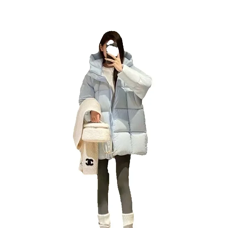Autunno Inverno Giacca di cotone medio-lunga Donna 2025 Cappotto di cotone con cappuccio casual allentato di nuova moda Addensare tuta sportiva rosa femminile