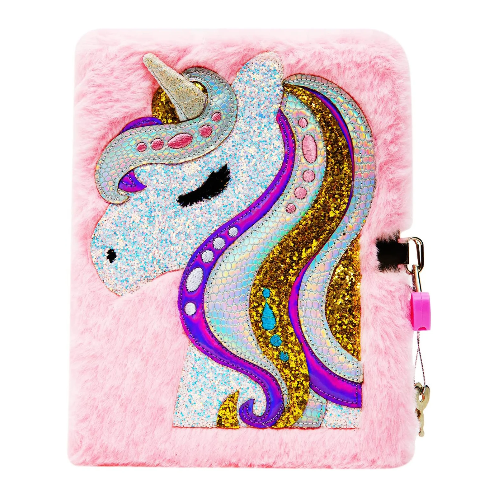 Diary for Girls with Lock and Keys, Cute Unicorn Plush Diary Secret Diary, Writing Journal Lined Pages Notebook Sequined Design