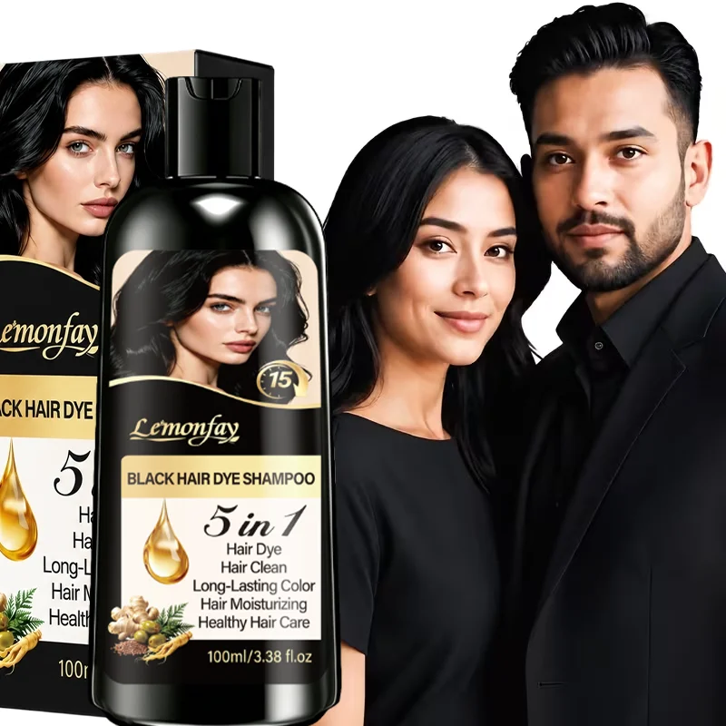Black Hair Dye Shampoo 5‑in‑1 Instant Herbal Gray Coverage Long‑Lasting Black Color Moisturizing Hair‑Care For Men Women