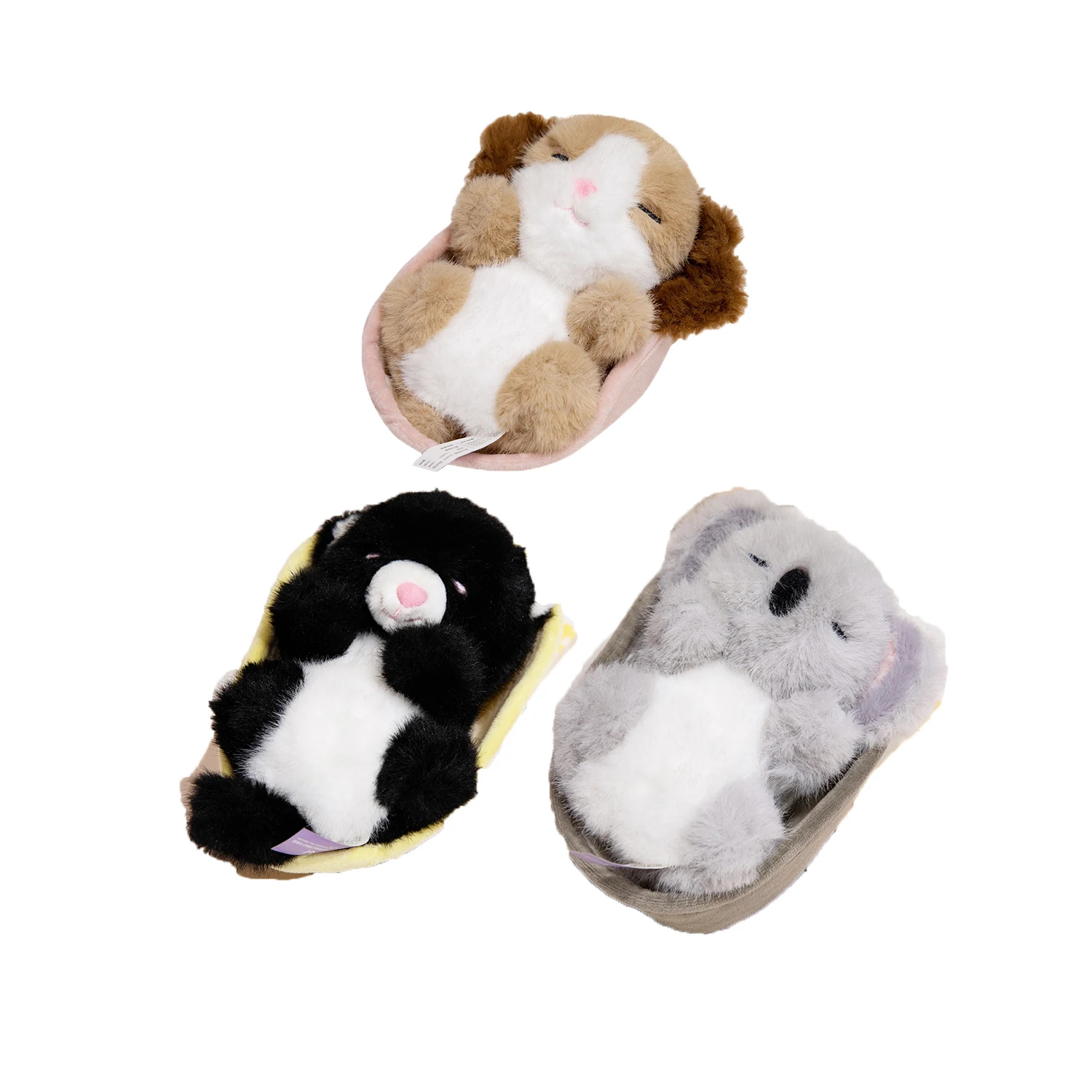 Animal en peluche endormi dans un panier pour bébé, jouet en peluche moelleux, chiot, chien, koala gris, couffin, chat noir, beurre doux dans un berceau