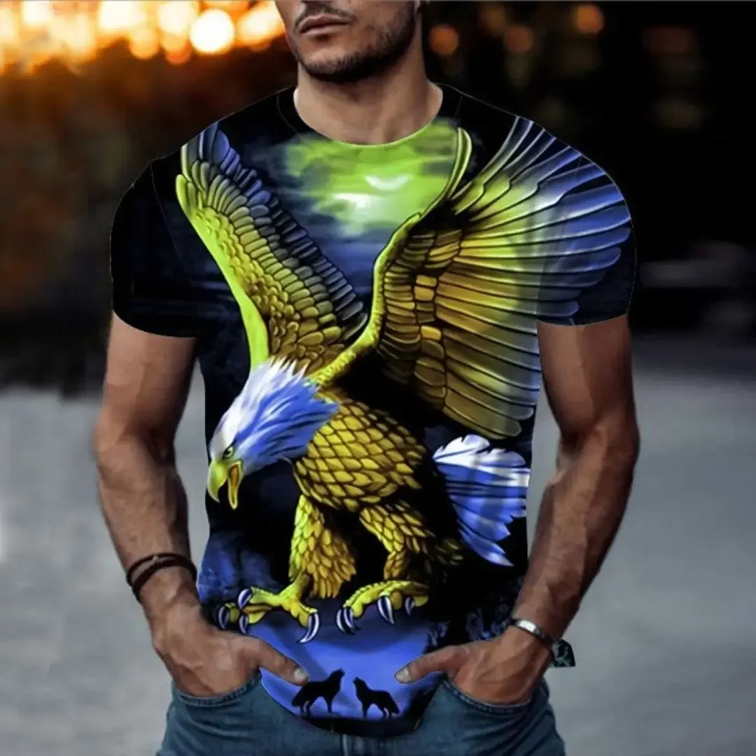 2024 Summer New Fashion Vintage T-shirt for Men 3D Eagle Print Short Sleeve Top Fashion Animal T-shirt Loose Oversized T-shirt M