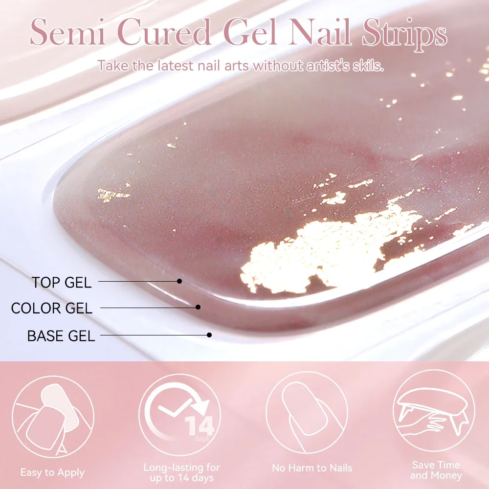 4pcs/set Gradient Jelly Semi Cured Gel Nail Strips with Nail Lamp Nude Pink Waterproof Nail Stickers Long Lasting Wrap