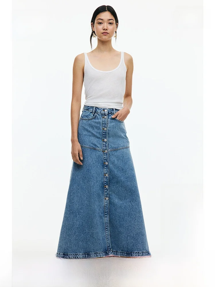 

Модная повседневная джинсовая юбка А-силуэта женская, средней длины, с завышенной талией, 100% хлопок, коллекция H&M Зима 2025 Весна