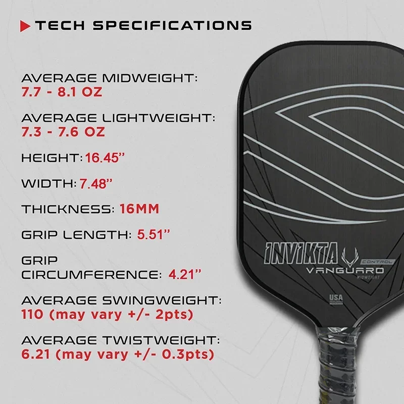 SLK Invikta Vanguard Collection Quad Termoformado Fibra de Carbono 16mm PP Core Pickleball Paddle