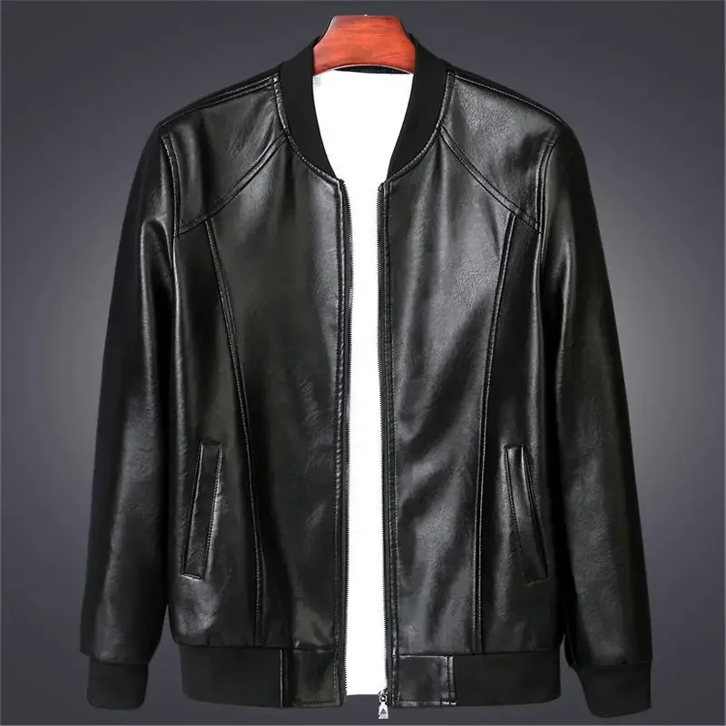 秋冬韓国厚い固体コート男ジッパーポケットカジュアルプラスベルベットトップスルーズレザージャケットファッション Y2K 男性服