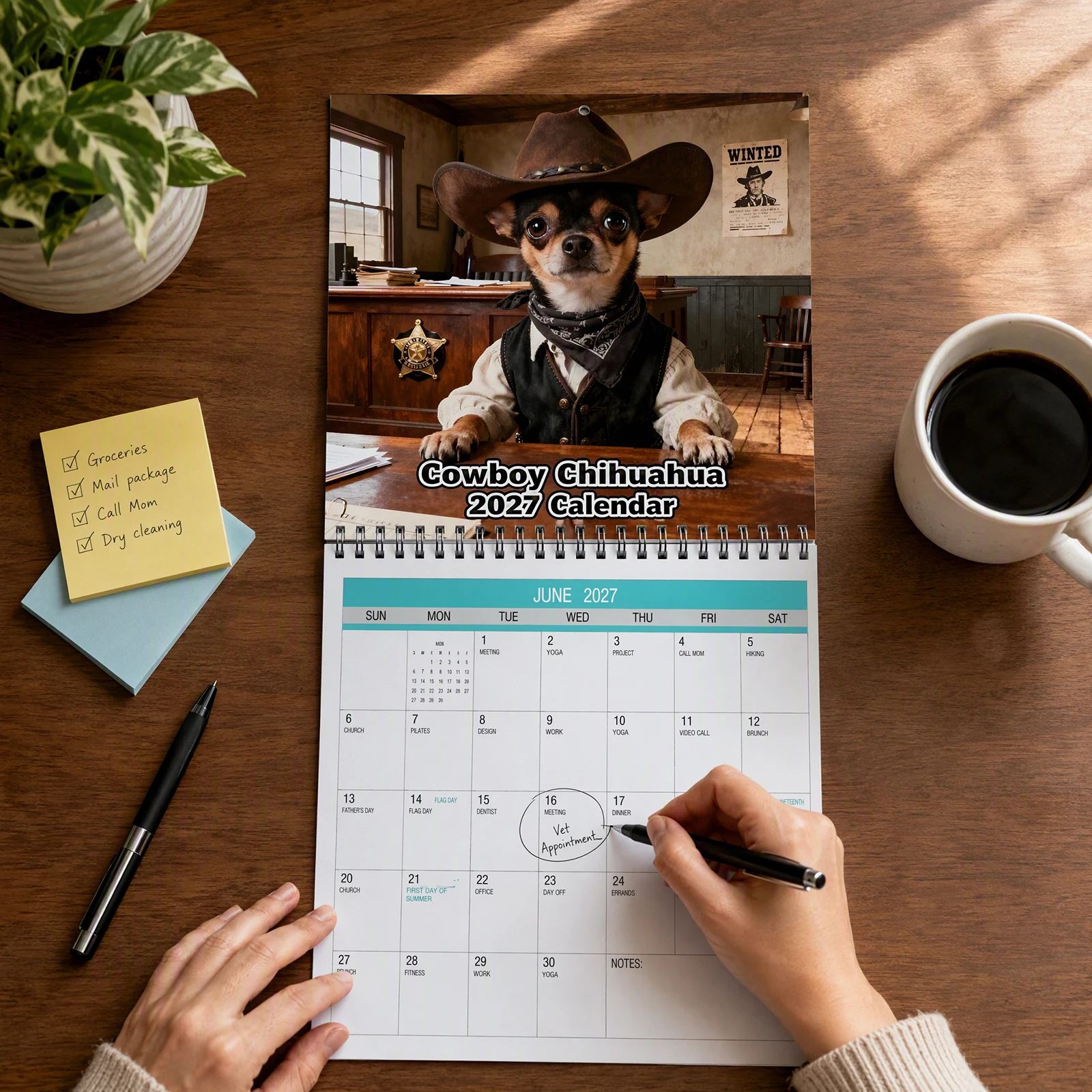 2027 Cowboy Chihuahua Monthly Planner Calendar Spiral Bound Thick Paper No Bleed for Wall Hanging