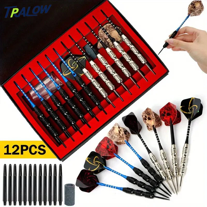 

TRALOW Professional 12 Pcs Dart Set With Dragon Patterned Dart Shaft And Steel Dart Tip For Training Competition And Team Games