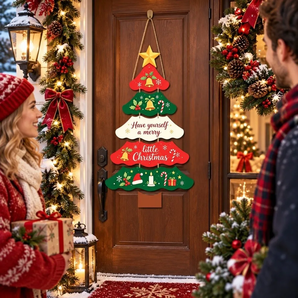 Paper Christmas Tree Door Sign Multi-layered Cartoon Door Hanging Ornament Durable Creative Xmas Hanging Flag