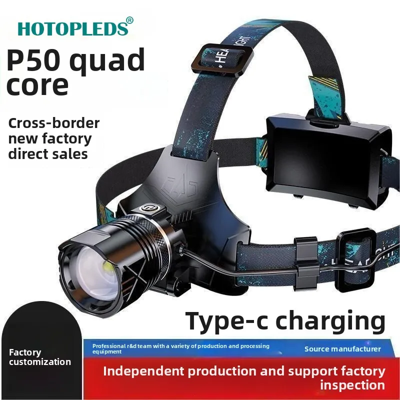 

Explosive induction strong light headlight bright long-range shooting head-mounted flashlight charging zoom night fishing light