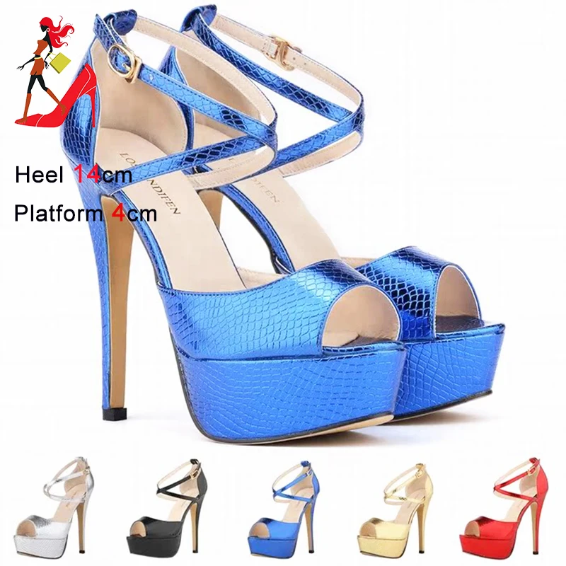 Summer New Thick Sole Sandals Women Alligator Pattern Ankle Buckle Party Dress Shoes For Lady Runway Style Platform High Heels