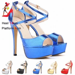 Summer New Thick Sole Sandals Women Alligator Pattern Ankle Buckle Party Dress Shoes For Lady Runway Style Platform High Heels