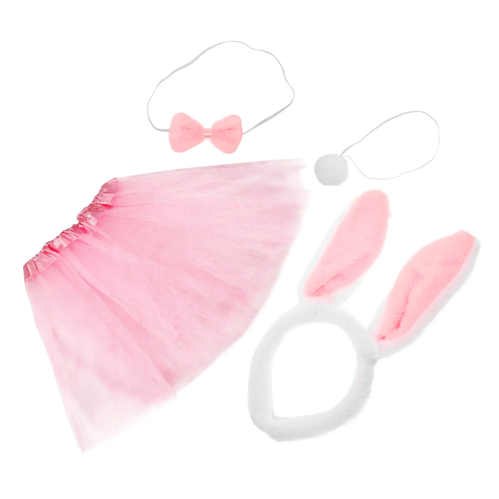 4pcs Rabbit Headdress Mesh Skirt Set Kids Costume Girls Accessories Toddler Children Animal Outfit Easter Party