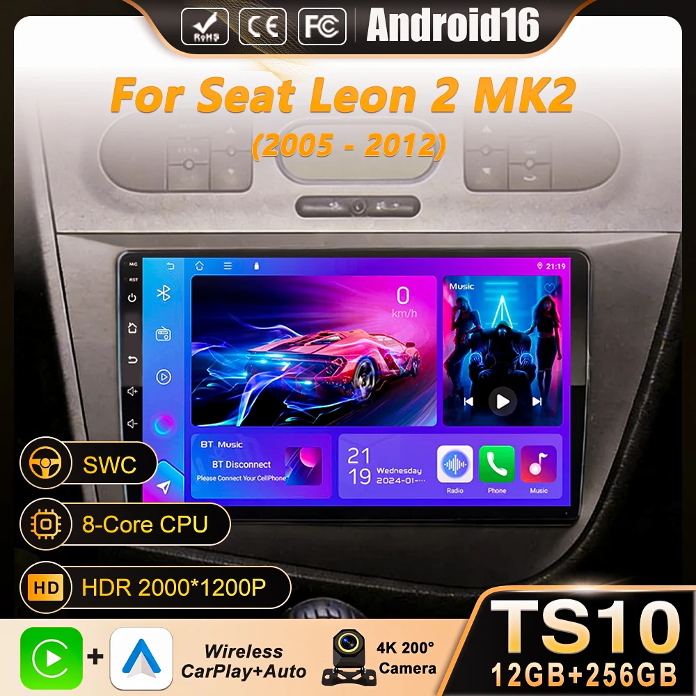 

Автомагнитола Android 16 с GPS-навигацией, CarPlay для Seat Leon 2 MK2 2005-2012, мультимедийный видеоплеер, стереосистема с DSP, камера 360°, Wi-Fi, 4G