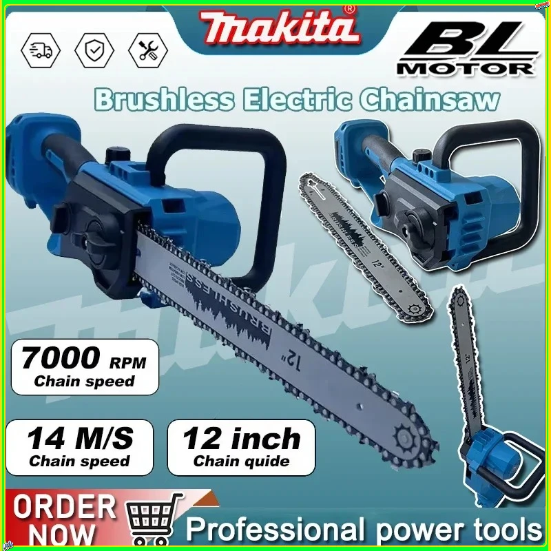 

Makita 12-inch Cordless Blue Electric Chainsaw 600W Handheld Brushless Woodworking Chainsaw Power Tool For Makita 18V Battery