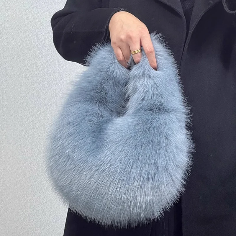 Luxury Faux Fur Ladies Shoulder Bag Soft Plush Women's Evening Tote Handbag Women's Clutch Fluffy Crossbody Bag image 5