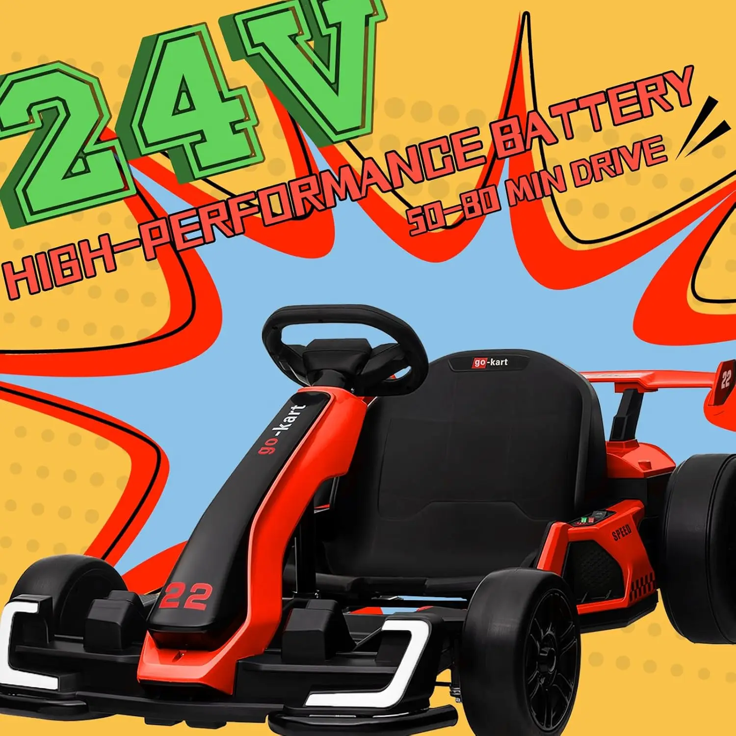 Auto elettrica Drift Kart con sedile regolabile, giro all'aperto 24V su giocattolo con modalità 4 velocità, carrello pazzo per bambini 6-12 anni