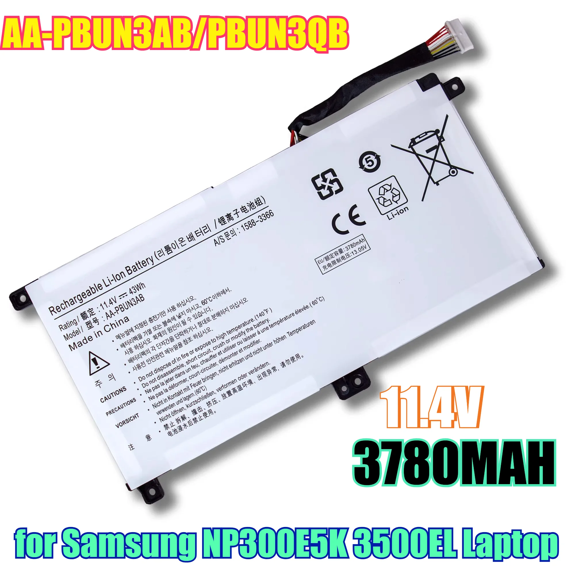 3580mAh High Capacity AA-PBUN3AB/PBUN3QB Replacement Battery for Samsung NP300E5K 3500EL Laptop -Long Lasting Li-ion Power Pack