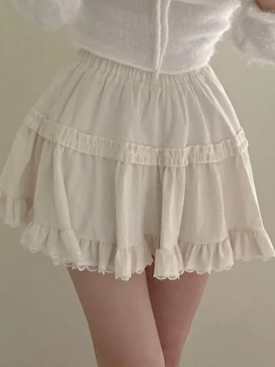 

Korean Style Sweet Ballet Cake Short Skirt Women's High Waist Slimming Fluffy Half-length Skirt Lace Ruffle A-line Skirt