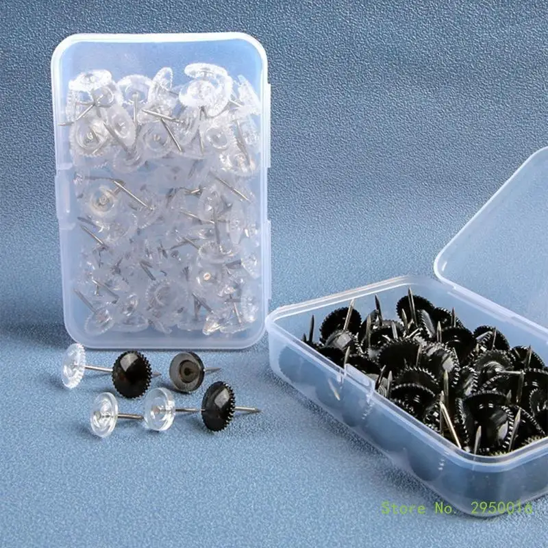 50/100Pieces Gear-shape Push Pins Flat Head Map Pins Clear Pushpins for Cork Board, Clear Sewing Pins for Fabric Sewing