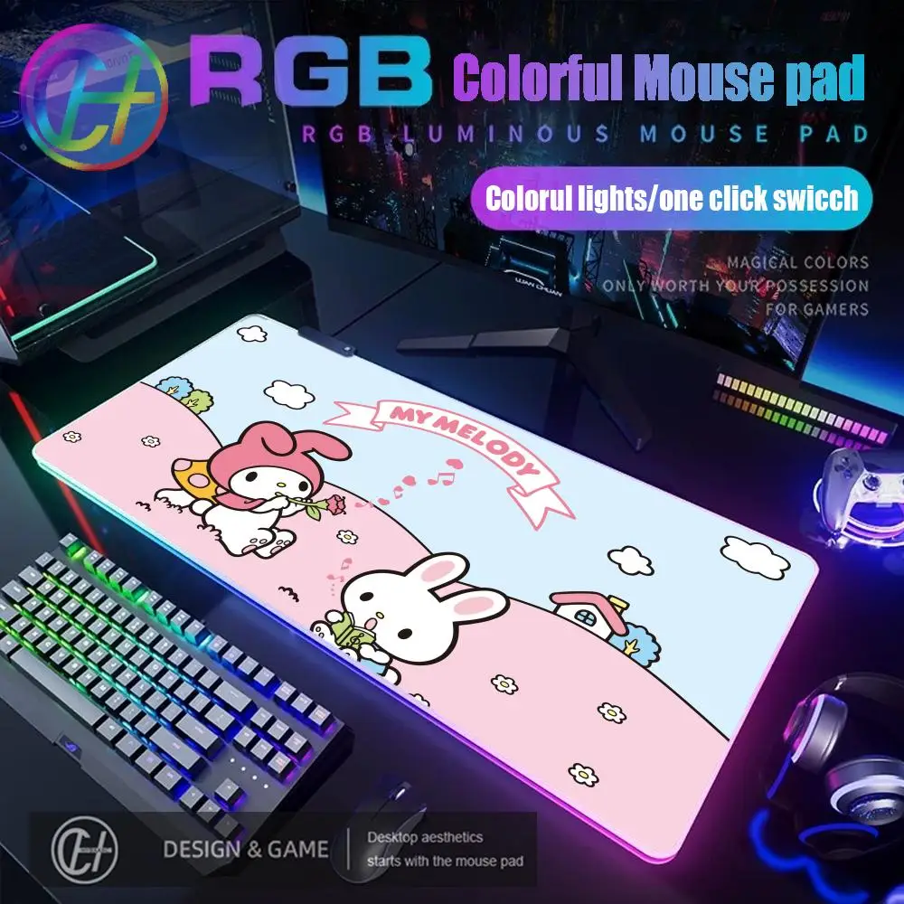 RGB S-Sanrio K-kuromi cute Mouse Pad RGB Gaming Mouse Pad Desk Mat HD Gamer Large LED Light XXL MousePads PC Computer Carpet