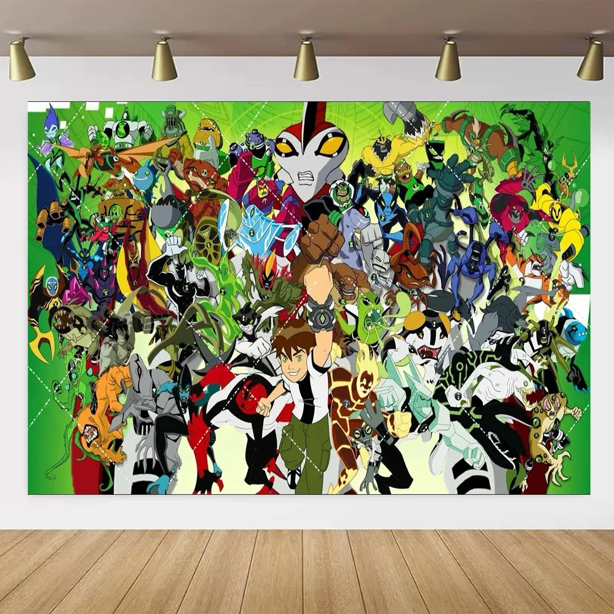Cartoon Green Boy Ben10 Theme Birthday Party Backdrop  Poster Young Hero Ben Cake Table Decor Props Gift Baby Party Supplies view 4