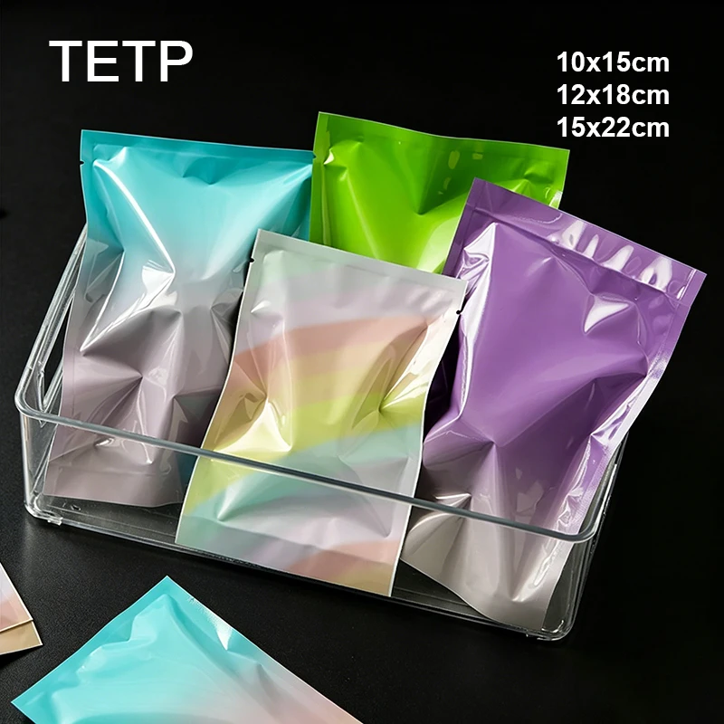 TETP Gradient Color Aluminum Foil Flat Heat Sealable Pouches Wedding Party For Cosmetic Jewelry Small Gift Candy Packaging Bags