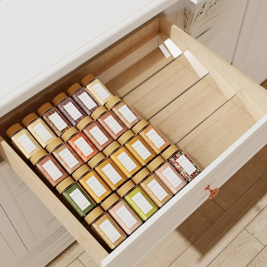 

Spice Drawer Organizer 4 Tier Clear Acrylic Expandable From 13" to 26" Seasoning Jars Drawer Insert Kitchen Drawer Spice Rack T