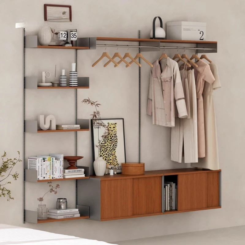 

Customizable bedroom clothes rack creative track storage rack wall solid wood multi-layer board wall rack