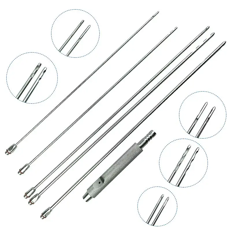 1 Set Autoclavable Liposuction Cannula for Fat Harvesting Liposuction Handle Liposuction Instrument Stainless Steel