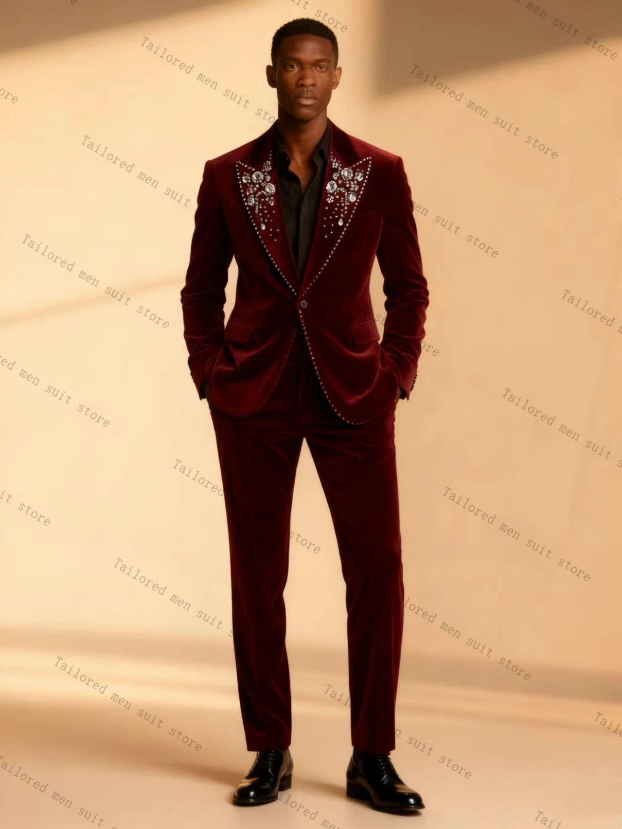 

Бордовый бархатный костюм с кристаллами для мужчин, комплект из 2 предметов: пиджак + брюки, свадебный смокинг, куртка для выпускного вечера, формальный офисный деловой пиджак