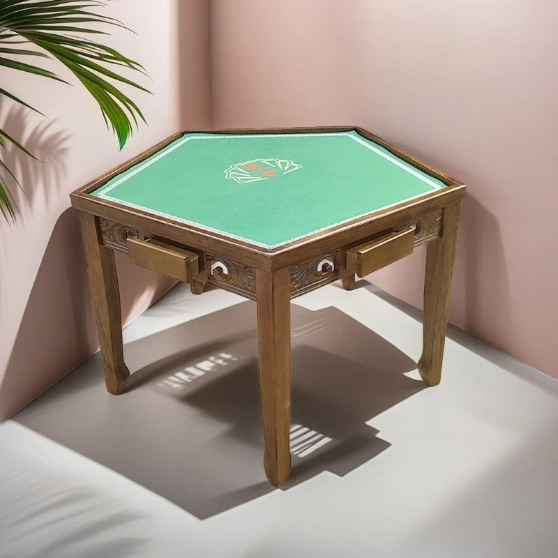 Solid wood chess and card table Pentagon table Royal egg table Enough hexagonal