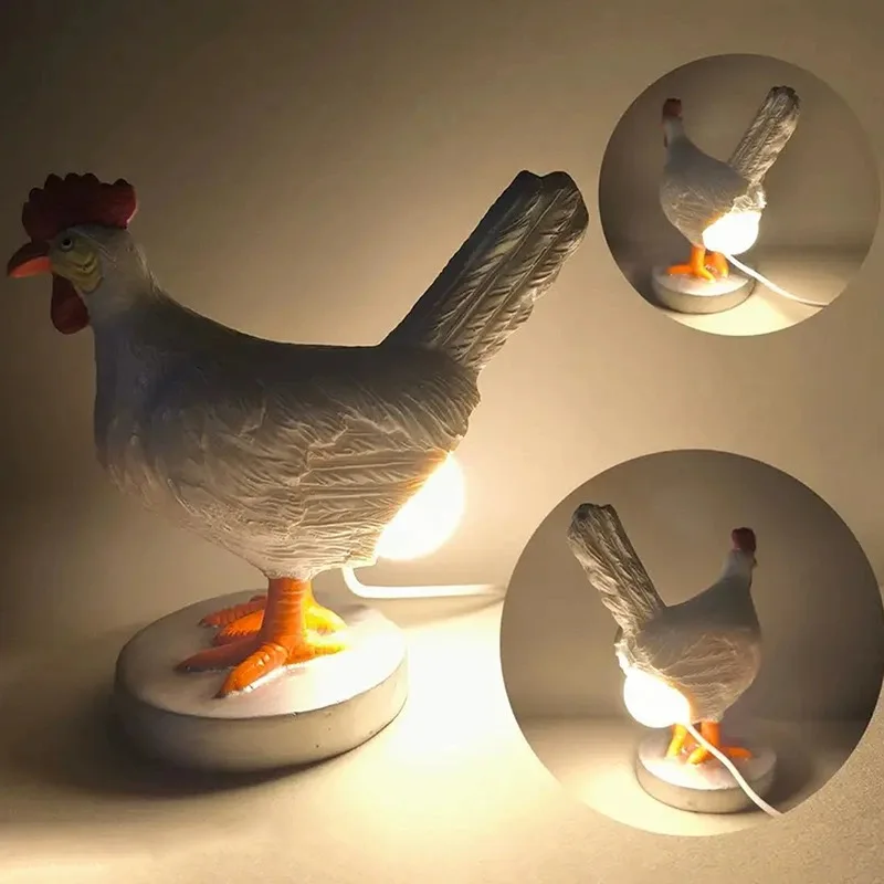 White rooster laying eggs creative lamp simulation chicken decorative ornaments resin design night light home accessories crafts