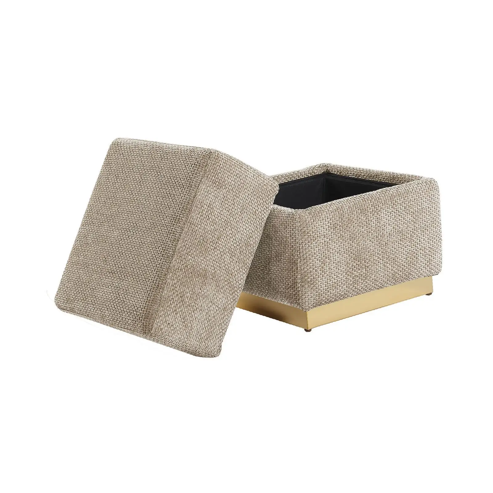 

Современное серебристо-серое акцентное кресло-пуф из шенилла с отсеком для хранения, с отделкой из нержавеющей стали, в форме куба, для декора спальни