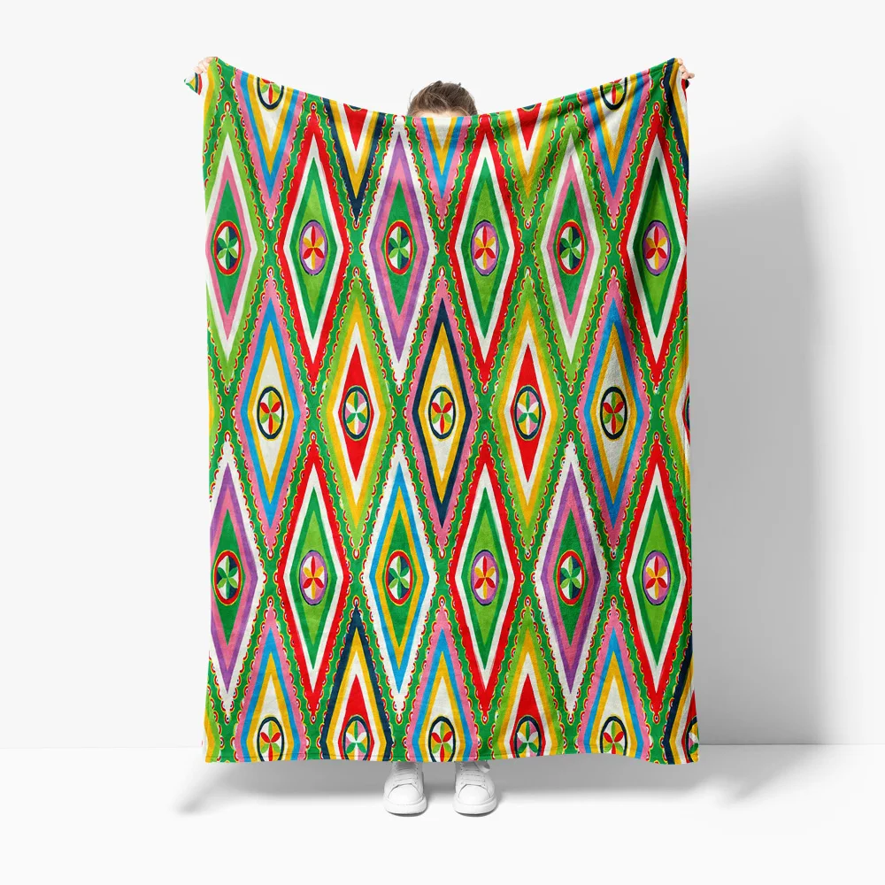 

Colorful Geometric Diamond Print Throw Blanket Sofa Bed Cover Cushion Warm Decorative Throw Blanket