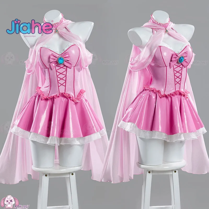 

Princess Peach Cosplay Costume Anime Princess Peach Toadstool Pink leather jumpsuit shawl Halloween carnival women dress