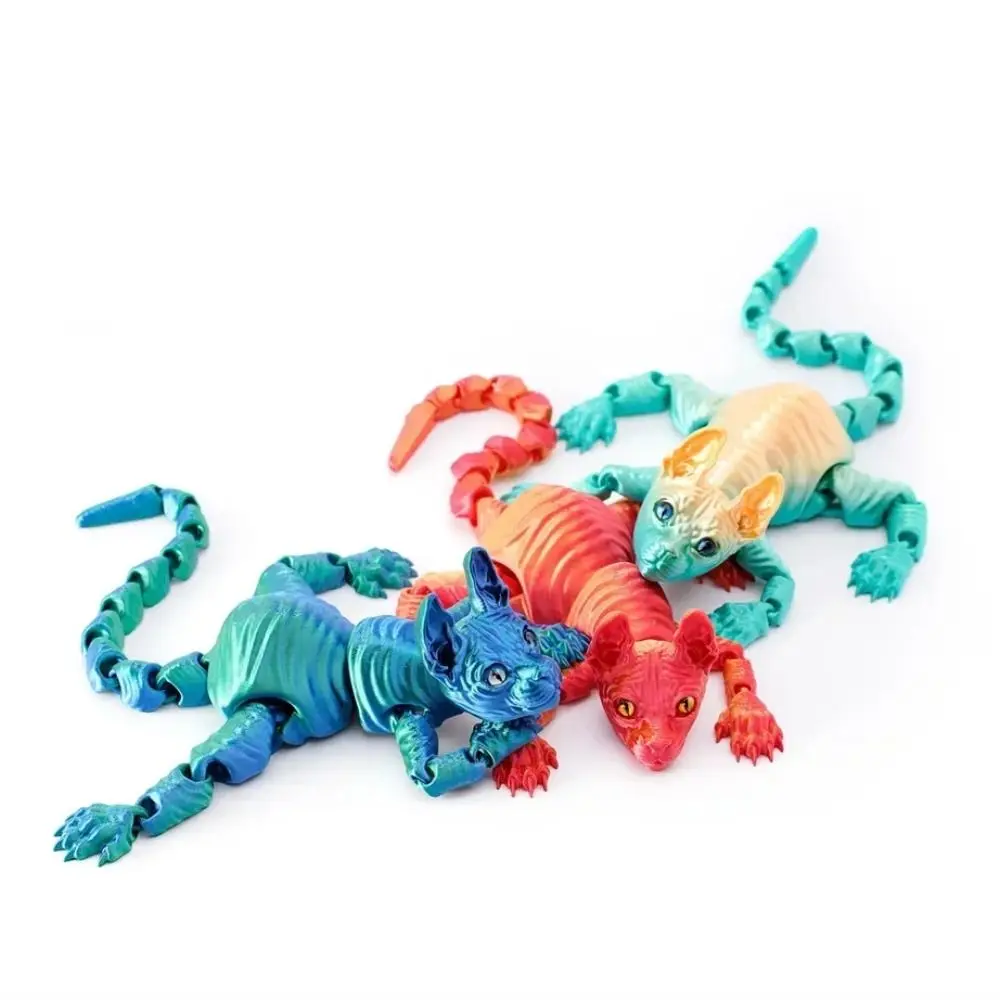 Plastic 3D Printed Sphynx Cat Model Multi-jointed Solid Color Mini Cat Doll Movable Articulated Animal Figurine