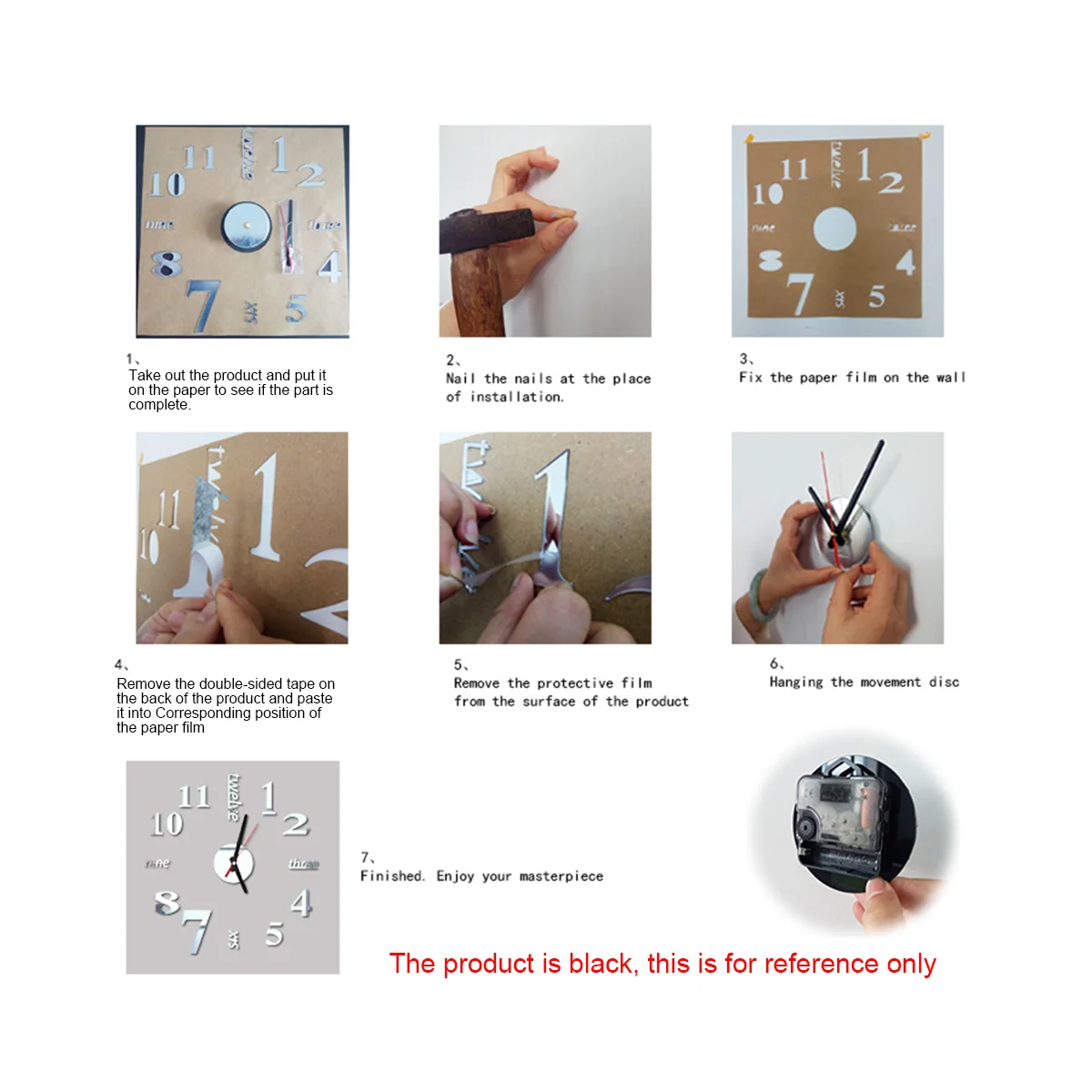 Reloj de pared 3D DIY, diseño moderno, relojes acrílicos grandes, para el hogar pegatina, decoración de habitación, reloj en la pared, números-Negro