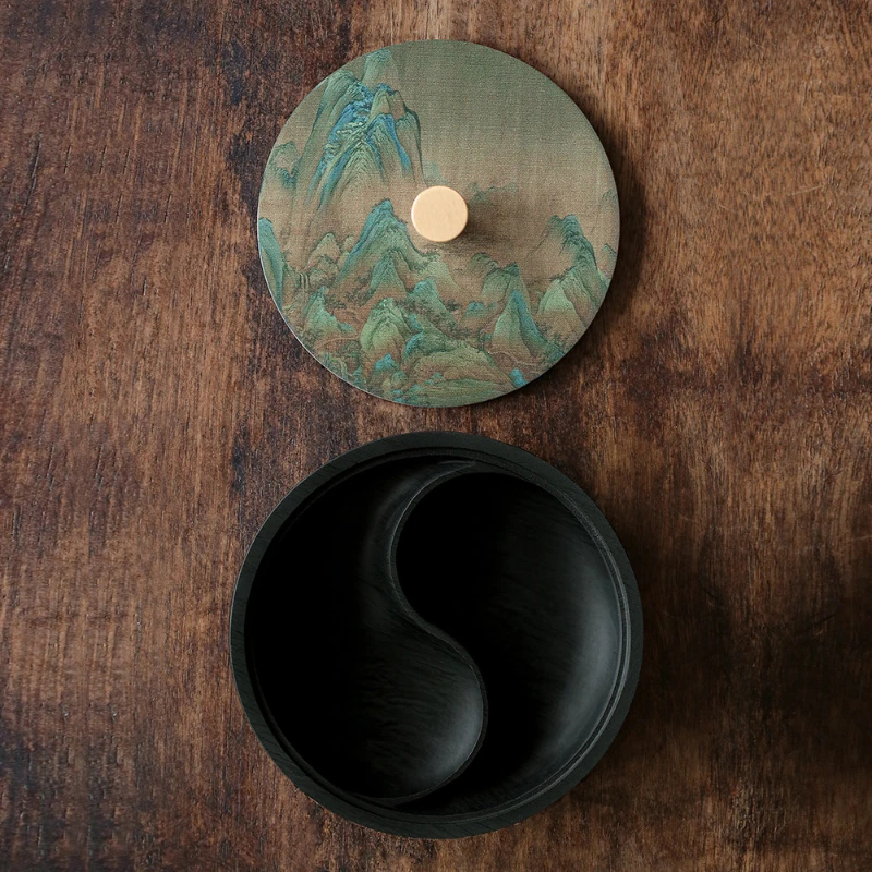 Chinese Inkstone Thousand Li River Mountain Tai Chi Ink Slab Covered Hot Pot Ink Box Grind Ink Art Supplies Calligraphy Tool Set