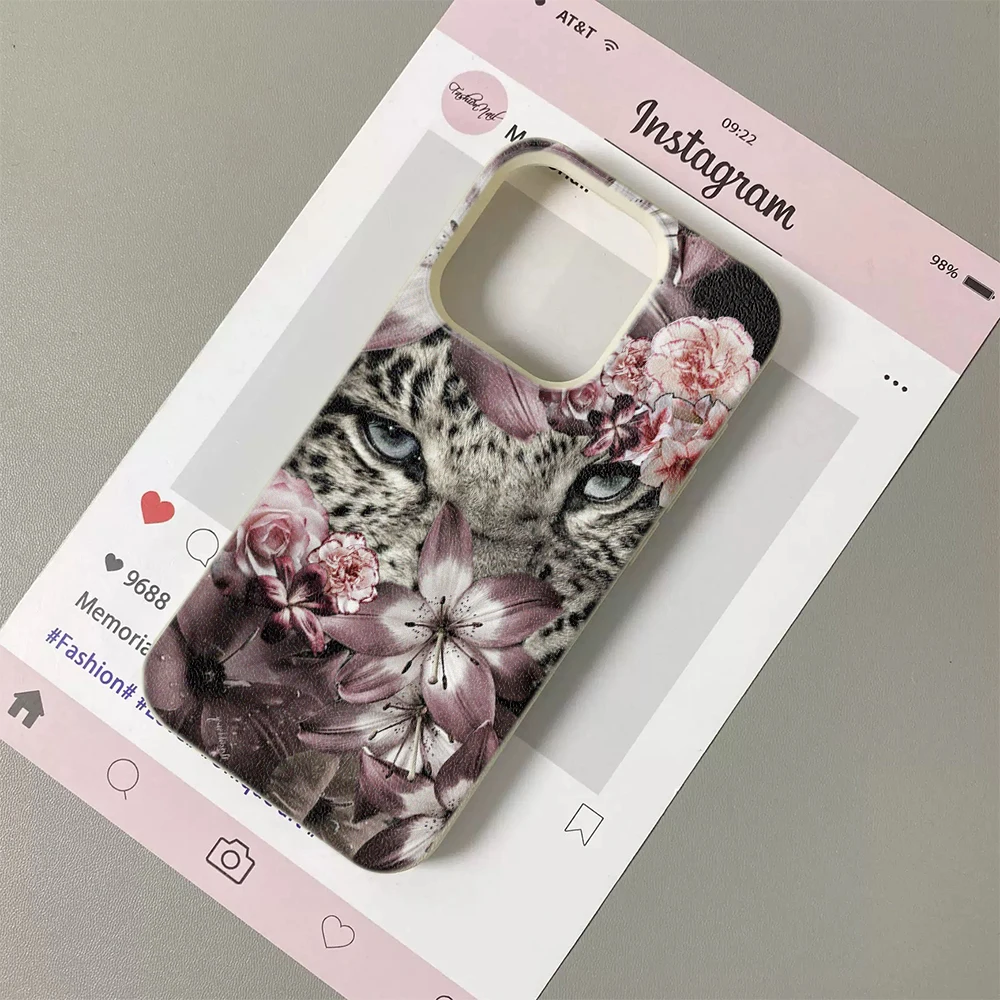 Cheetah Peach Blossom Combination Aesthetics Phone Case For iPhone 17 17Air 16 15 14 13 12 11 Pro Max Silicone Soft Cover Funda - view 5