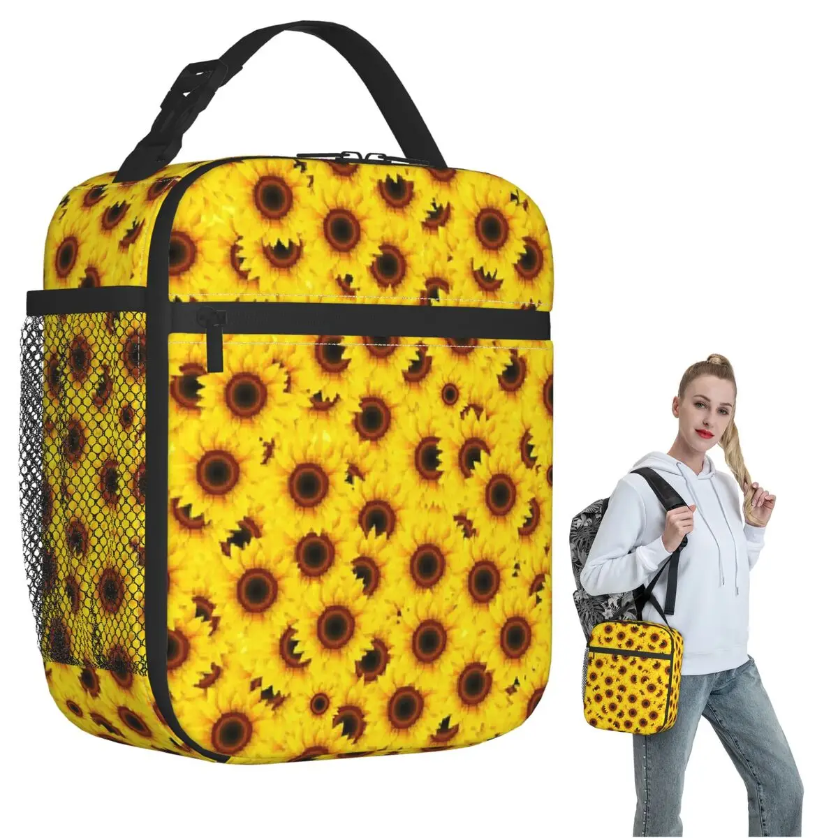Sunflower Pattern Insulated Lunch Bag for Women Children Portable Food Boxes Thermal Lunch Box Tote