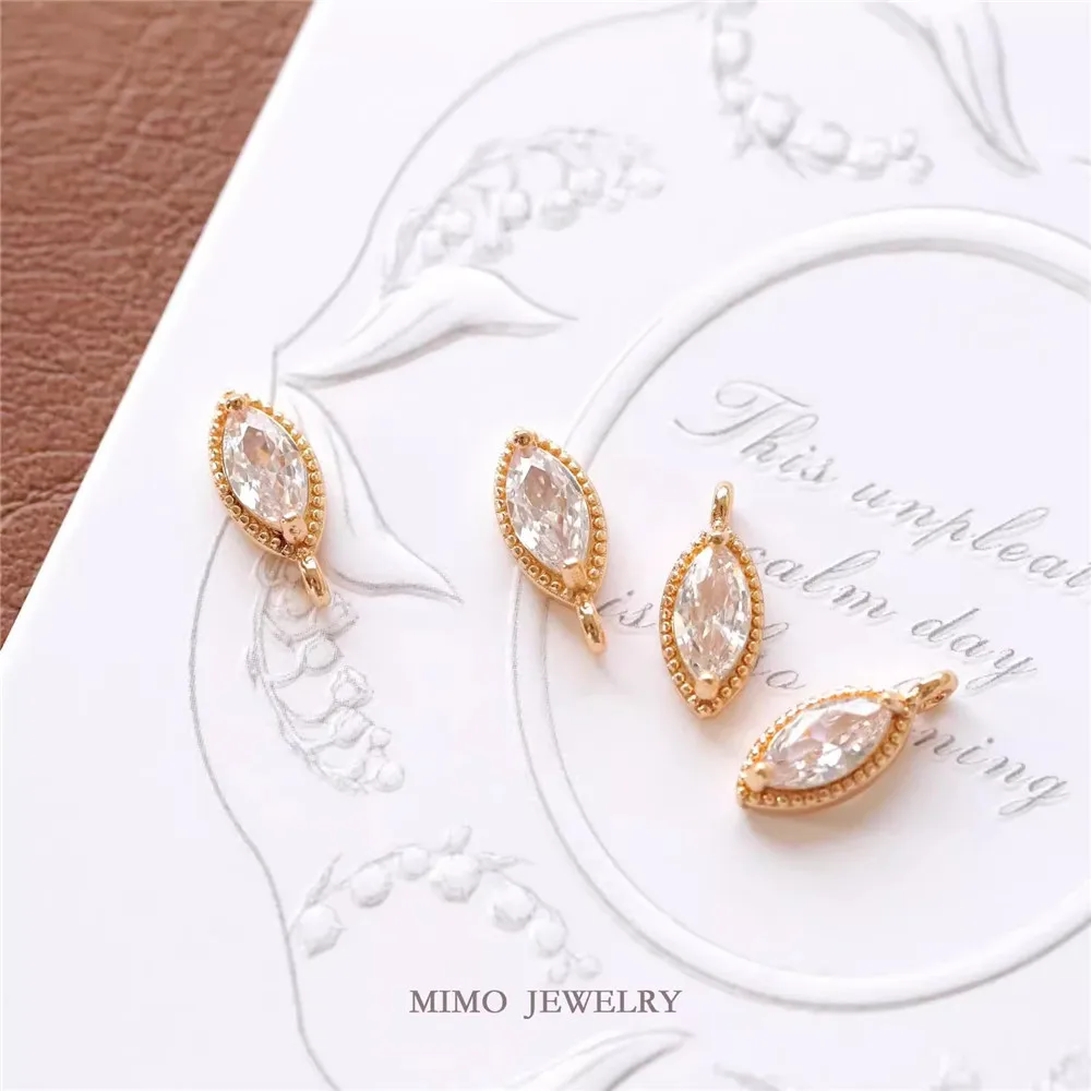 

1PCS 13.1x5.5mm DIY Handmade Accessory of Copper-plated Real Gold Olival-shaped Horse Eye Zircon Retro Court Style Pendant