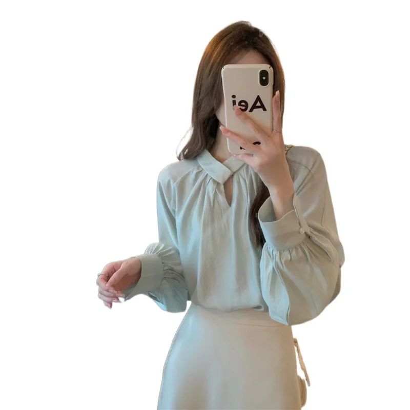 Gentle Style Hollow Design Long Sleeve Shirt Irregular Half Body Long Dress Women's Autumn 2024 New Fashion Set