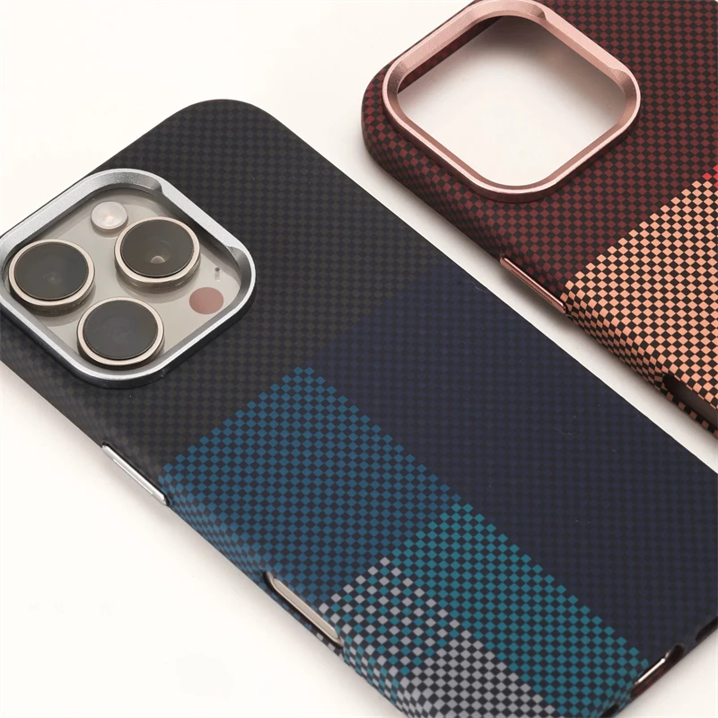 

Ultra Thin Carbon Fiber Texture MagSafe Phone Case For iPhone 16 15 14 13 Pro Max Wireless Charging Alloy Lens Matte Hard Cover