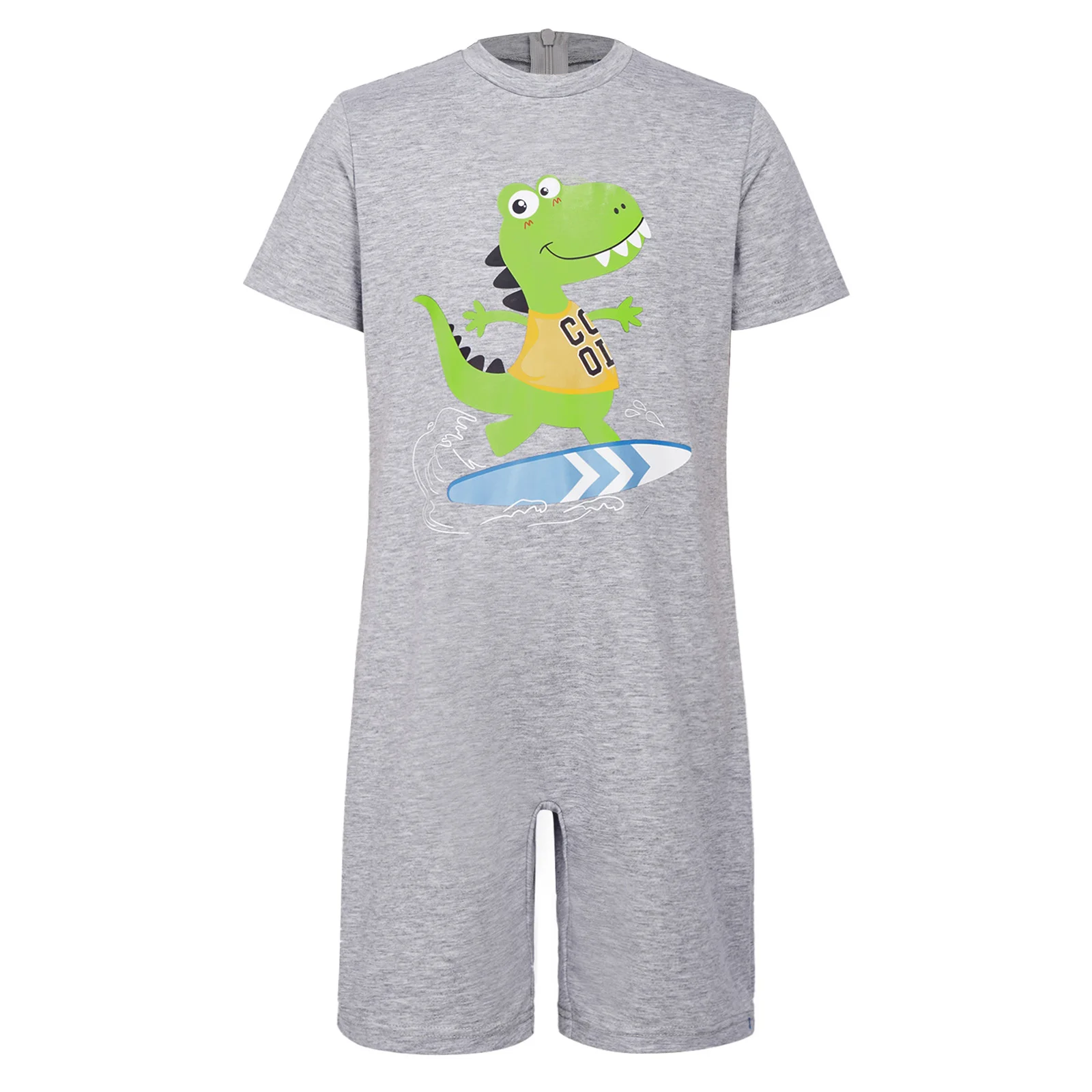 Children boys Special Needs Autism Adaptive Clothing Cartoon Dinosaur Printed Jumpsuit Short Sleeve Zipper Anti-Strip Rompers