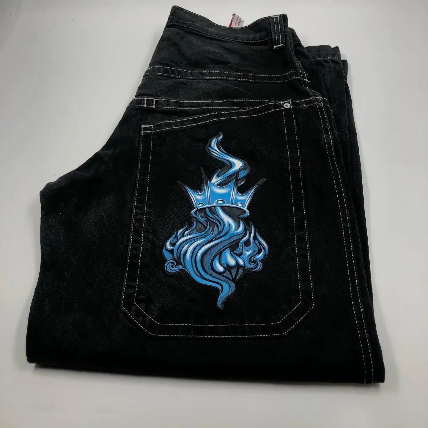 Pantalones vaqueros holgados con estampado gráfico para hombres y mujeres, ropa de calle gótica Y2k, Harajuku, Hip Hop, negro, cintura alta, pierna ancha, nuevo