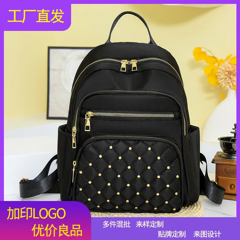 

Hot-selling quilted embroidery studded backpack for women, new fashion, simple and casual, versatile for commuting