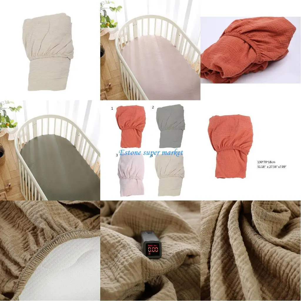 

090B Stretchy Baby Fitted Bassinet Sheet Cradle Basket Pad Sheet Mattress Cover Crib Soft Cotton Double Gauze Sheet