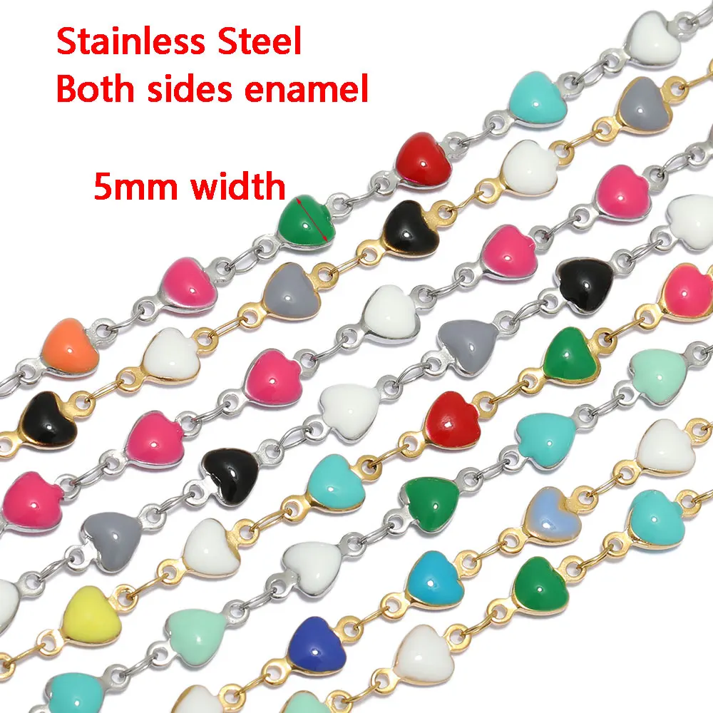 1 Meter Stainless Steel Enamel Heart Chains DIY Necklaces Bracelets Anklets Link Chain Findings Jewelry Making Accessories Bulk