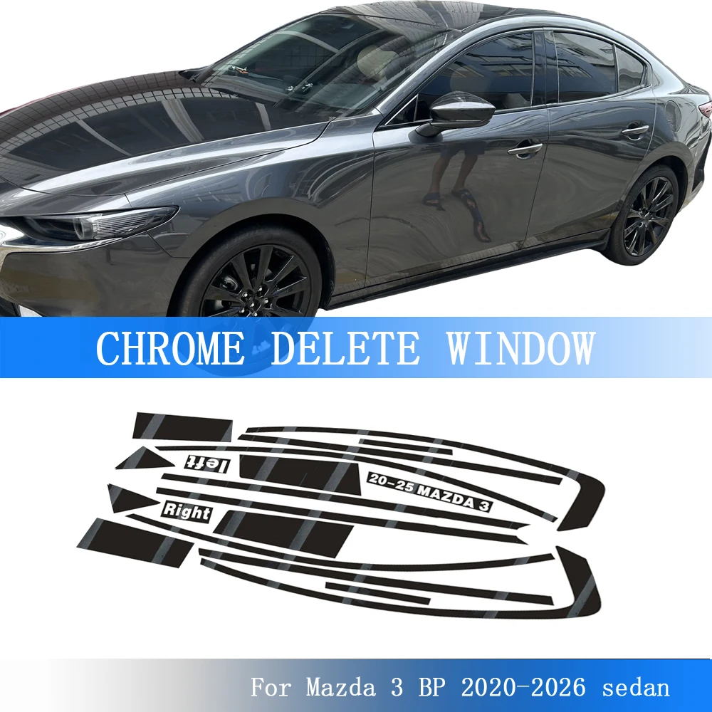 Glossy Black PVC Car Window Decorative Strip Sticker For Mazda 3 BP 2020-2026 sedan Exterior Protection Accessory